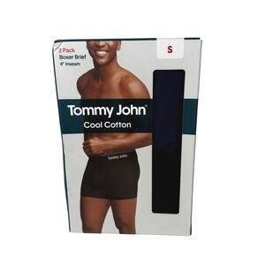 Tommy John Boxer Brief Mens S Cool Cotton Navy Black 2 Pack 4" Inseam 990171 NIB